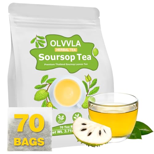 Image of Olvvla - Premium Soursop Tea Bags - 1.5g X 70 Count - Pure Natural Soursop Leaves Tea - Caffeine-free - Non-GMO - Sourced from Thailand - Support Digestion & Help Skin Health