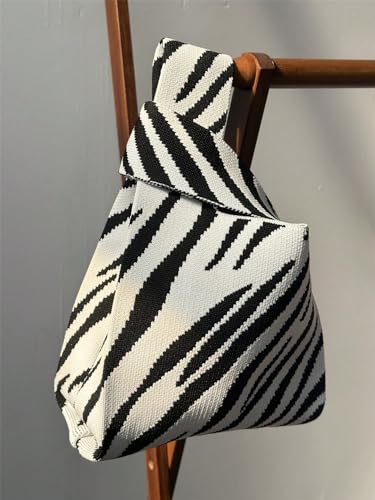 Image of Kawn Crochet Wrist Handbag for Women Wristlet Sleeve Knot Pouch Portable knitted breathable lightweight foldable Casual Small Purse Cute Tote Bag For Shopping, Dating, Travel