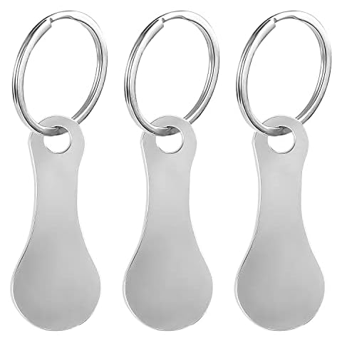 RUNEAY 3 Pieces Shopping Trolley Remover Stainless Steel Removable Shopping Trolley Token Shopping Trolley Key Ring with 3 Pieces Carabiner Shopping Chip Tool for Shopping Trolley Cover
