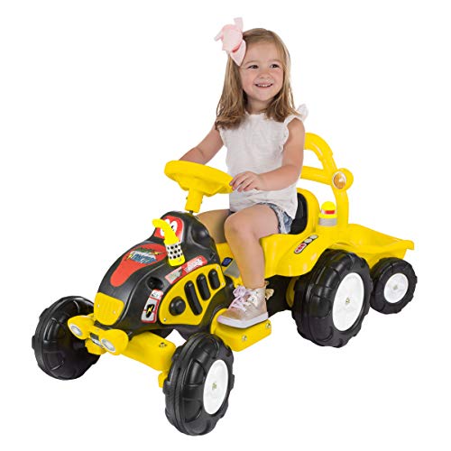 Lil’ Rider Ride on Tractor & Trailer- Battery Powered Vehicle for Indoor Or Outdoor Play-Fun Riding Toy for Boys & Girls Ages 3-5 (Yellow), Model: 80-KB6038Y