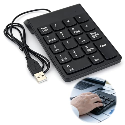 Wriligel Numpad Kabelgebunden, Ziffernblock Kabelgebunden mit USB Anschluss, Nummernblock Tastatur 18 Tasten tragbar ultradünn, Numpad für Laptop Notebook Desktop PC Schwarz