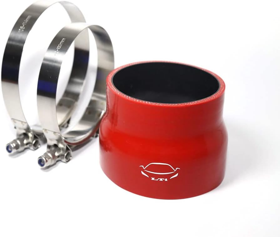 4-Ply Reinforced Reducer Silicone Hose Coupler 3" Length With T Bolt Clamp for Turbo/Intercooler/Piping (Red, 3.5" to 3.75")