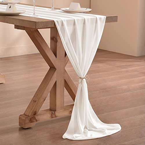 Socomi 14Ft Ivory Chiffon Table Runner 29X170 Inches Sheer Wedding Runner Romantic Rustic Table Runner For Easter Thanksgiving Christmas Baby Shower Decorations thumb #6