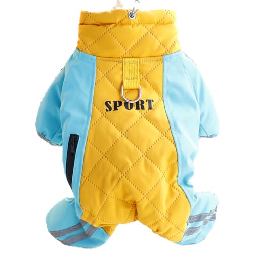 ISUPY 犬服 冬用 つなぎ ロンパース かわいい ペット服 ジャケット 防寒コート あたっか ドッグウェア パーカー 小中型犬 ボタン留めタイプ 四つの足 着脱簡単 ペット用品 洋服 厚い お散歩 お出かけ 雪対策 (XL,イエロー)