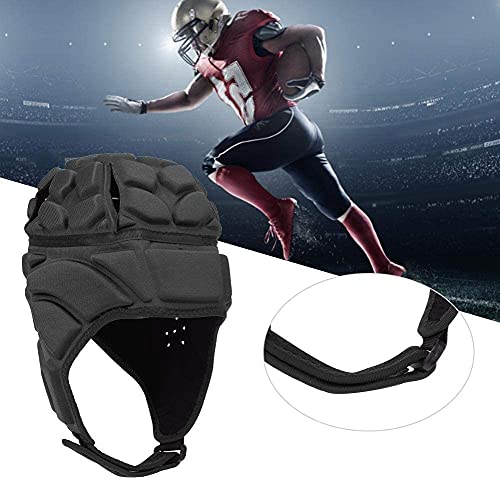 RONGXG Adjustable Rugby Helmet Soft Padded Football Headgear British Anticollision Cap with Chin Strap Soccer Head Protector Cap Flag Football Hockey Headguard Protective Headgear, Black - Thumbnail 4