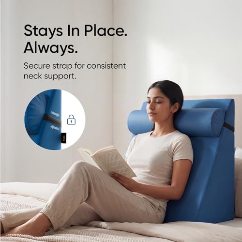 Image of Frido Wedge Neck Rest Pillow | Multipurpose Neck Pillow | Memory Foam Roll with Adjustable Strap | Relieves Neck, Knee & Lumbar Pressure | Compatible with Wedge Plus | Washable Cover, Teal Blue