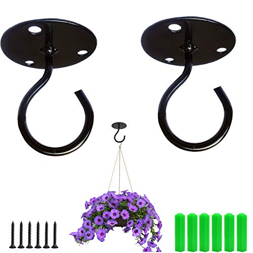 Yitaocity Lot de 2 crochets de plafond robustes en métal pour suspendre des guirlandes lumineuses, des lanternes, des pots de fleurs, des crochets de décoration d'extérieur (Noir) Cover