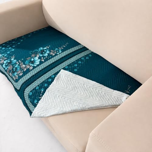 Image of Homerz 'Brooklyn Series' Premium Sofa Cover | Quilted Floral Design | Non-Slip Washable Sofa Protector | Soft Anti Slip Fabric (Teal, 2 Seater, Only Seat Cover)