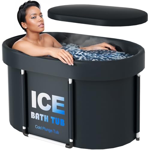 Ice Bath Tub with Lid for Athletes, 450L Portable Oval Cold Plunge Tub for Cold Water Therapy Recovery Home Outdoor Gym 105cm Long