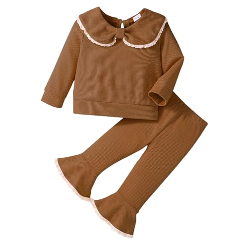 Madjtlqy Baby Girl Fall Winter Outfits Clothes Long Sleeve Doll Collar Sweatshirt Tops + Bell Bottoms Set
