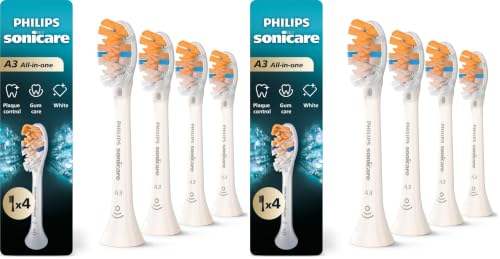 Philips Sonicare A3 All-in- - Genuine Replacement Electric Toothbrush Heads,White,Year Supply,HX9094/65,4 Count (Pack of 2)