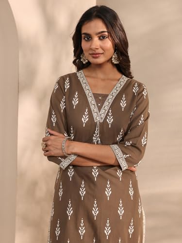 Image of Libas Printed Cotton Straight Kurta With Palazzo and Dupatta