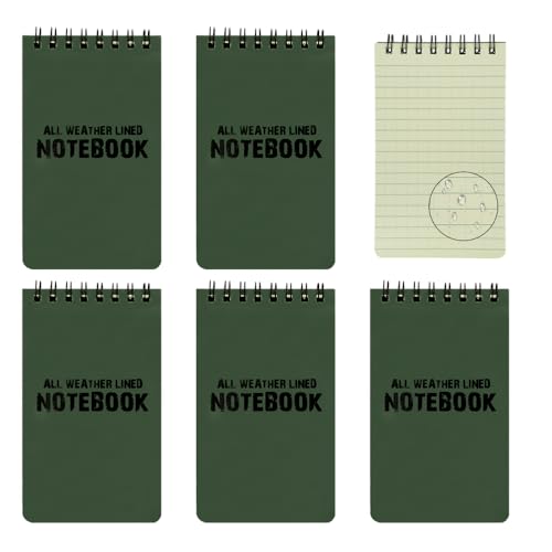 RETON 5 Pack Wasserdichtes Allwetter-Notizbuch/Notizblock für Aktivitäten im Freien, Record und Tactical, Taschenformat (Grün)
