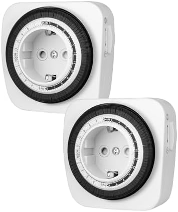 Dewenwils Mechanical Timer Socket, Analogue Timer with 96 Segments (15 minutes each), Child Safety, 16A/3680W, CE Certified, 2 Packs