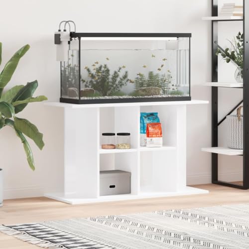 Camerina Soporte de Acuario Madera ingeniería Blanco Brillo 100x40x60 cm Acuario 200 litros