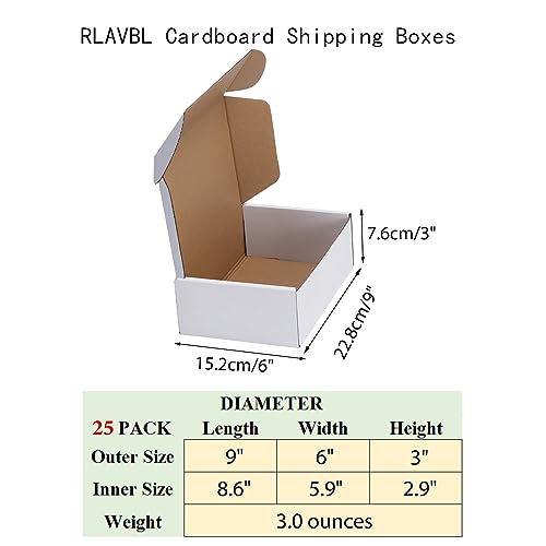 Image of RLAVBL 9x6x3 Shipping Boxes Set of 25, White Corrugated Cardboard Box for Packing, Mailing, Business