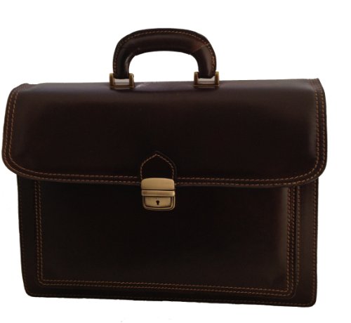 Chicca Tutto Moda CTM Dark Brown Bag Mallette Documents de travail des hommes, 41x31x18cm, 100% cuir Made in Italy Cover