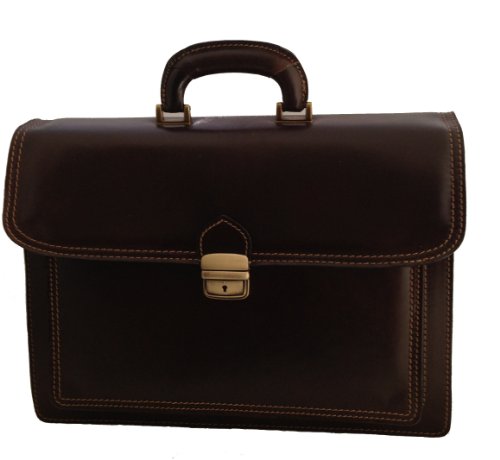 Chicca Tutto Moda CTM Dark Brown Bag Mallette Documents de travail des hommes, 41x31x18cm, 100% cuir Made in Italy