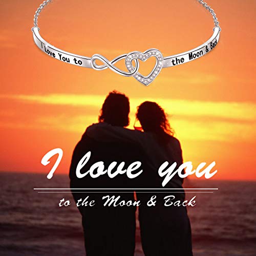 Yinshan 925 Sterling Silver Heart Infinity Bracelet For Women Engraved I Love You To The Moon And Back Adjustable Bracelets For Daughter Girlfriend Wife Valentine Day Gifts #TOP3