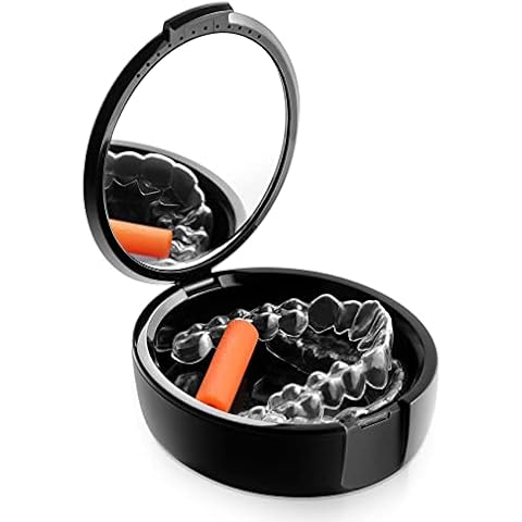 Annhua Denture Box with Mirror, Denture Retainer Case with Vent Holes for Denture, Invisable Aligner, Mouth Guard Brace (Black) Cover