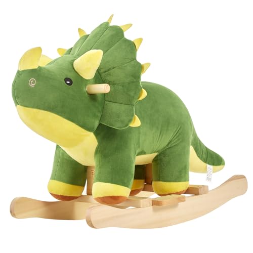 Image of FUNLIO Dinosaur Baby Rocking Horse for Toddlers 1-3 Years, Mighty & Cute Green Plush Rocking Triceratops, Stuffed Ride-on Dinosaur Rocker, Easy to Assemble, CPC & CE Certified