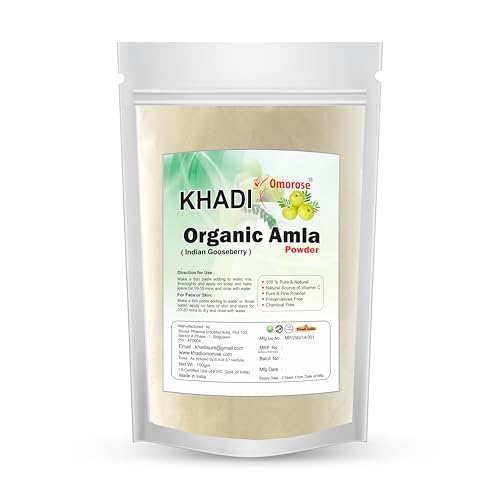 Khadi Omorose Amla Powder for Hair Growth, Skin, Drinking and Eating (100g),Pure & Natural,100 Grams { Zipper Pouch }