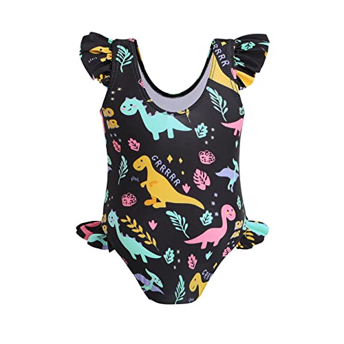Younger Tree Toddler Baby Girls Swimsuit Infant One Piece Bathing Suits Cute Dinosaur Beach Wear Sunsuit Ruffle Swimwear (2T-3T, Black) #TOP1
