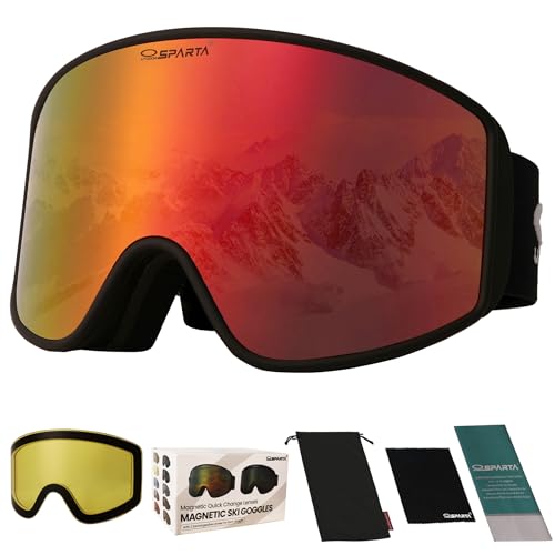 Magnetic Ski Goggles (4. Black Frame, Full Lens Mirrored Red)