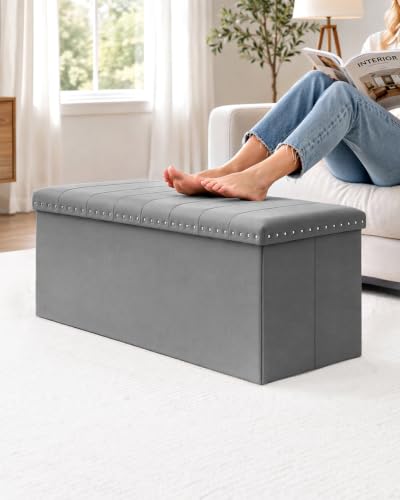 Image of B FSOBEIIALEO 43 inch Tufted Storage Ottoman Bench Storage Chest, Grey