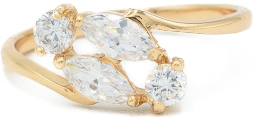 Delicate Marquise & Round Cut Cubic Zirconia CZ Engagement Ring, 18k Yellow Gold Filled Plated