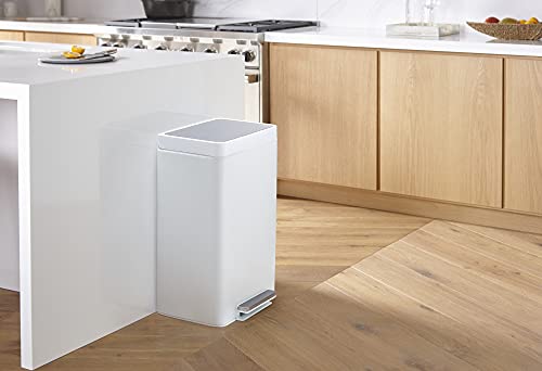 Kohler K-20940-Stw Kitchen Trash Can, 13 Gallon Step Trash Can With Quiet-Close Lid And Hand Free Foot Pedal In White Stainless Steel #TOP1