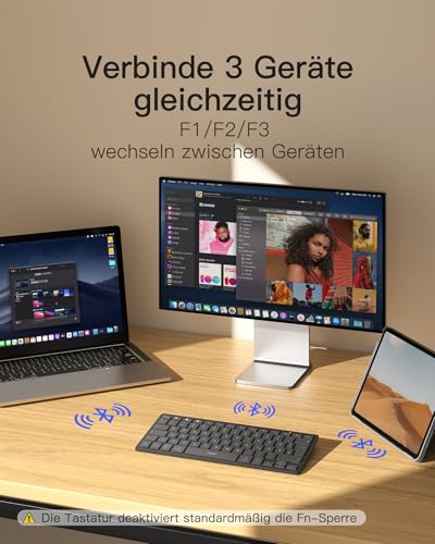 Inateck Bluetooth-Tastatur,Kabellose Funktastatur mit 3 Bluetooth,Ultraslim QWERTZ,Vergrößerte Tastenkappen,für iPad Pro/Air/Mini/10.9/10.2/9.7/Windows/Android/IOS, Ergonomisches Design, KB01003 2