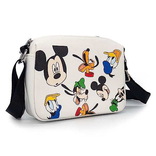 Disney Bag, Crossbody, Rectangle, Disney Mickey and Friends Fab Four Expressions All Over, White, Vegan Leather2