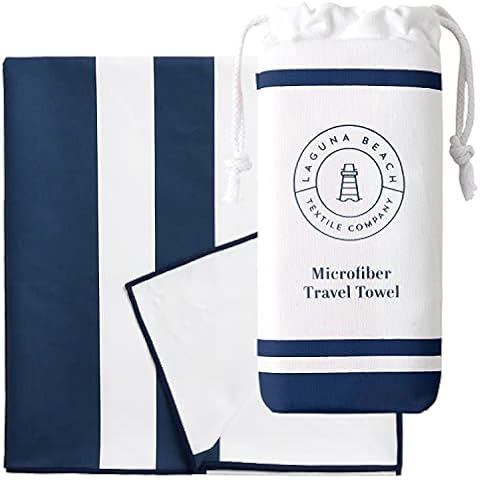 Microfiber Beach Towel by Laguna Beach Textile Co - Pool, Gym, Yoga - Extra Large Travel Towel, Fast Drying, and Sand Free - Deepwater Blue Cover