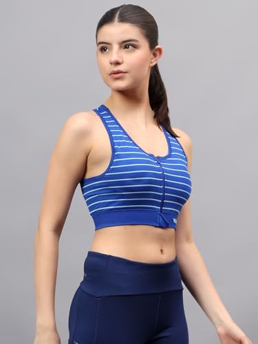 Image of Vector X OSB-411 Women Premium Seamless Non-Padded Striped Pattern Sports Bra for Gym Workout, Yoga, Running Scoop Neck Elastic Bottom Band Support Full Coverage|Breathable|Lightweight (Royal Blue)