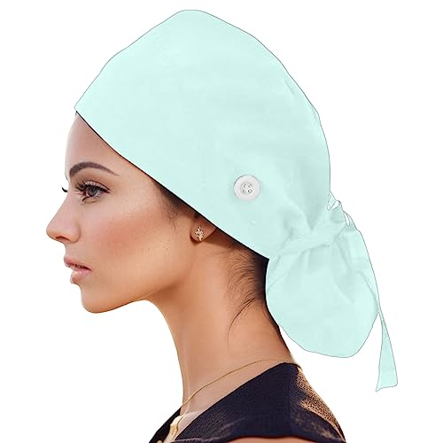 WULOFA Calot Chirurgical Fleur Chapeau d'infirmière Bonnet Chirurgical Tissu Turban Coton pour Filles Femmes Chapeaux Bonnet de Bain Bandeau Foulard Front Croisé (Light Green)