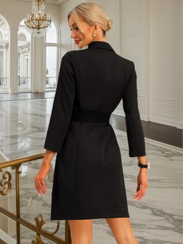 Allegra K Womens Work Dresses Slit Sleeve 2025 Fall Belted Double Breasted Business Blazer Dress4