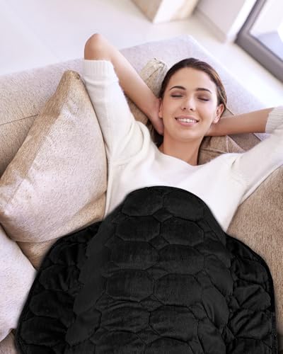 Image of Topblan Weighted Lap Blanket 7lbs for Adults, Small Weighted Throw for Napping, Relaxation, Calming and Travel, Skin Friendly & Machine Washable for All-Season Sleeping, Black, 24x29 Inches
