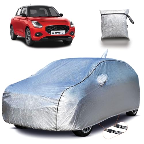 Image of Continental [SilverGuard] Dual Belts Extra Protection Maruti Swift Car Cover (2010-2026) with Antenna Pocket,Build with Triple Stitched, Waterproof & Dustproof Car Cover for Swift (Metallic Silver).