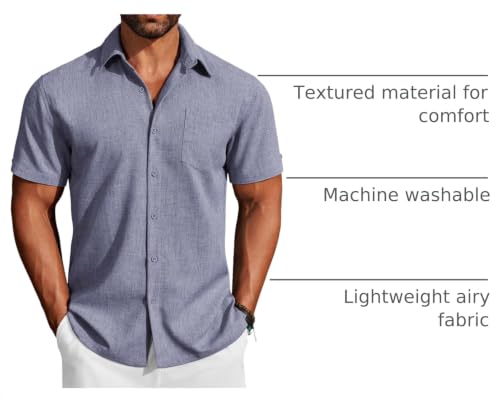Image of COOFANDY Men's Button Down Shirts Short Sleeve Casual Shirts Summer Beach Linen Shirts with Pocket