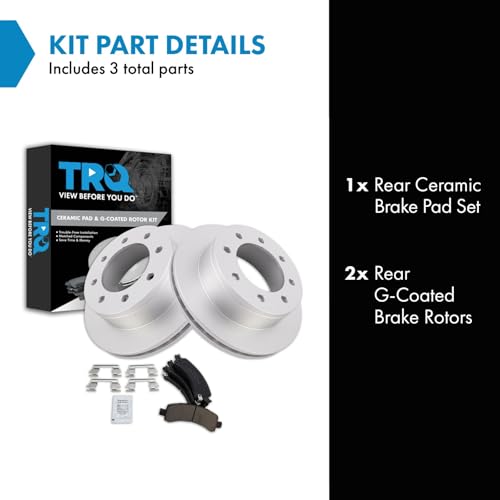 Image of TRQ Rear Brake Pad and Rotor Set Ceramic Coated Rotors Compatible with 2006-2016 Chevrolet Express 2500 2003-2016 Express 3500 GMC Savana 2500 Savana 3500