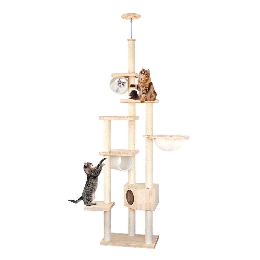 Torre per gatti dal pavimento al soffitto con tiragraffi in sisal, design alto e stretto per risparmiare spazio ed esercizi per gatti