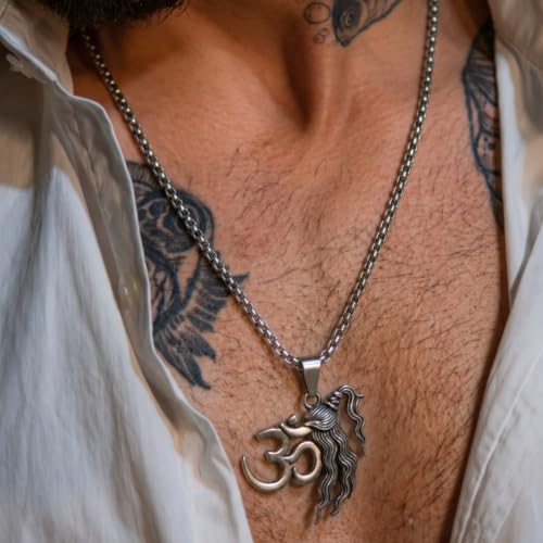 Image of THE MEN THING - Sanatan Divine Symbols Oxidised Pendant Necklace with 24inch Round Box Chain for Men & Boys