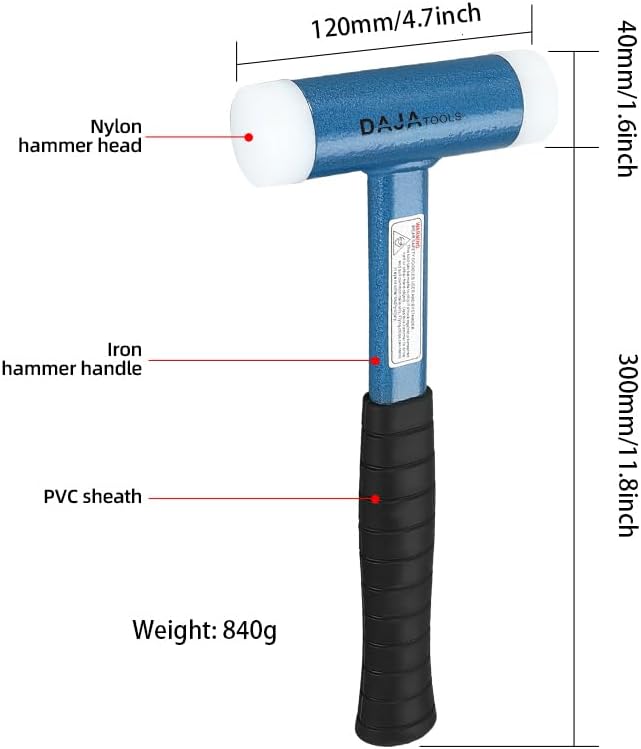 Non Rebounding Hammer Dead Blow Hammer Nylon Hammer Face Filled With Steel Shot Face Diameter 40mm/1.6inch (Steel handle, 40)