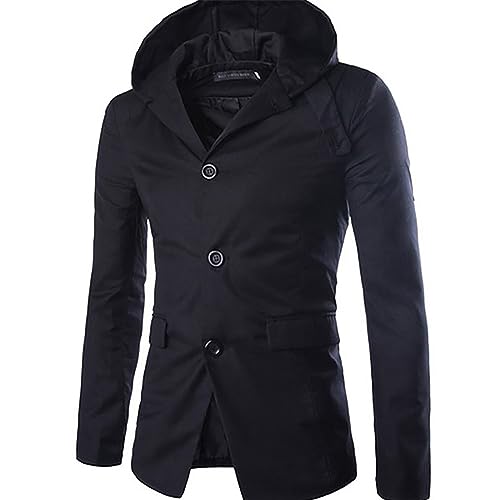Generisch Chaqueta con capucha anorak para hombre con ajuste holgado como gabardina elegante para la moda callejera, Negro , L