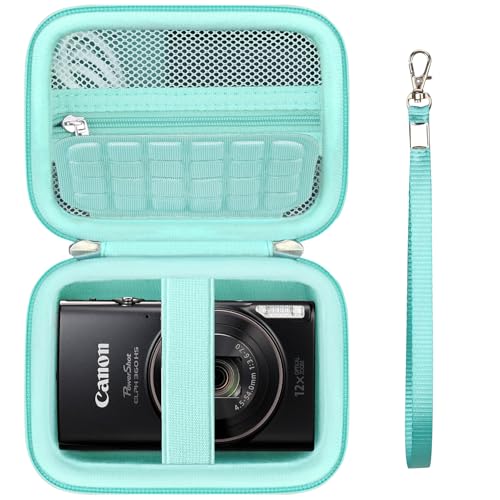 Image of Camera Case for Canon PowerShot ELPH 360 HS A, IXY 650 /ELPH 360 Camera Protective Case Storage Holder Travel Bag with Wrist Strap, Mesh Pocket for Battery Pack, USB Cable, Green