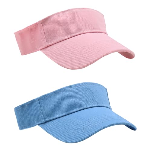 Gkhlg Pack of 2 Sun Hat Kids Breathable Adjustable Velcro Unisex Running Visor for Ages 4-10 Baseball Cap for Outdoor Activities Travel Leisure (UK, Age, One Size, Pink+Sky Blue)