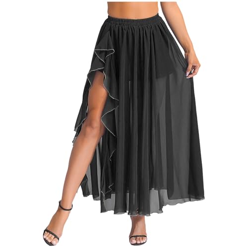 Runhomal   Falda de danza del vientre dividida para mujer, adulto, vestido de baile flamenco español, disfraz de Halloween, Negro , Talla única