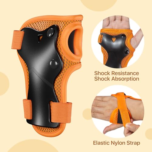 Image of CKE Toddler Knee Pads and Elbow Pads with Wrist Guards for Kids,Orange M | 3-in-1 knee pads for kids with wrist guards. Kids knee pads and elbow pads for skating, cycling, rollerblading and scooters