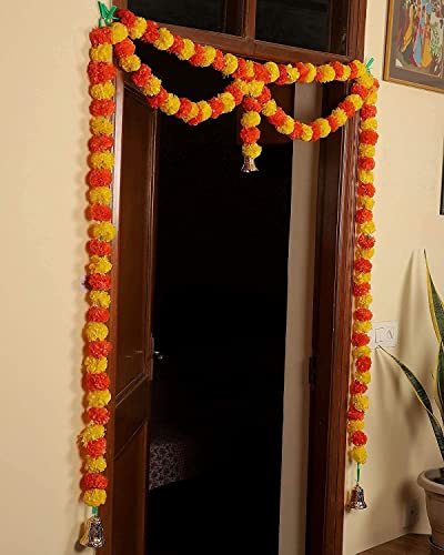 Iram Door Hanging Artificial Marigold Fluffy Flowers Garlands Bandanwar Toran (109 Cm X 149 Cm) - Flower Strings For Decoration Door Entrance Decor Party Wedding Housewarming #TOP6